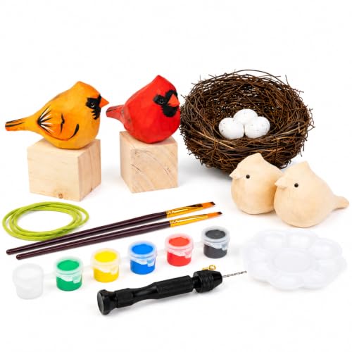 Kitsville Hand-Carved Cardinal Bird DIY Painting Kit with Nest & Eggs β Wooden Craft Set for Home Decor, Tree Ornaments & Creative Gifts
