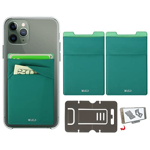 Image of RFID Blocking Phone Card Wallet - Double Secure Pocket - Ultra-Slim Self Adhesive Credit Card Holder Card Sleeves Phone Wallet Sticker All Smartphones (Bluegre)-2PC