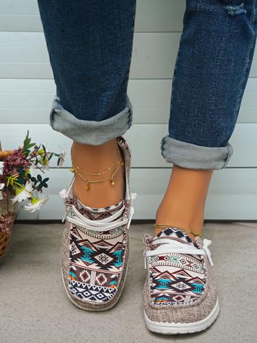 Unisex-Adult Aztec Lightweight Lace-Up Canvas Loafers Sneakers Shoes Wide Width Feet Outdoor Slip-on Flat Shoes Low Top Shoes Summer Casual Gowalk Shoes for Women Men, US Size 6-114