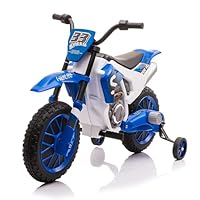 Kids Motorcycle Dirt Bike 12V Electric Motorcycles Ride on Toys Battery Powered Motorbike Off-Road Motocross for Toddler Boys Girls 3+Years w/ 2 Speeds, 35W Dual Motors, Training Wheels, Blue