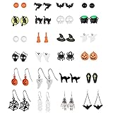 24 Pairs Halloween Stud Earrings Sets Bat Cat Witch Stud Earrings Set Spider Web Pumpkin Skull Drop earrings Halloween Jewelry for Women