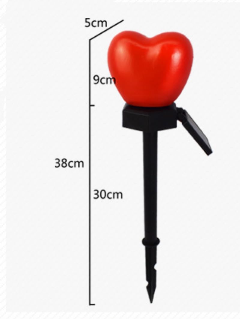 Lámpara de pila de corazón rojo solar, lámpara de sol de San Valentín impermeable al aire libre lámpara de corazón en forma de jardín canal decoración de fiesta de bodas en el hogar (4 piezas)