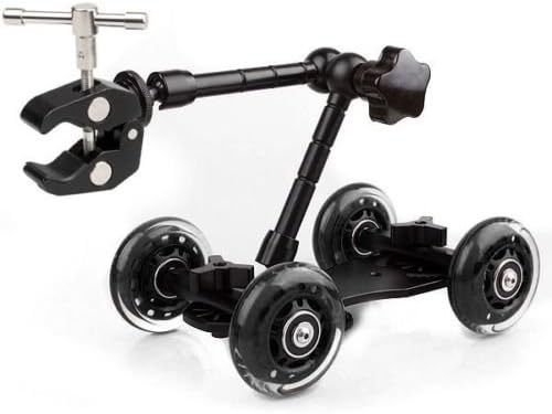 SUPON Video Truck Skater Wheel Table Top Compact Dolly Kit Rail Track Slider Car Blue + 11" Articulating Magic Arm+ Super Clamp