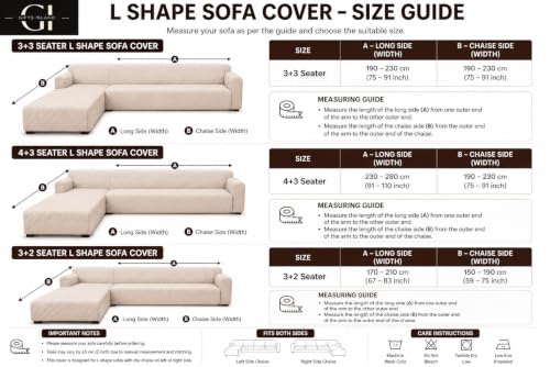 Image of Gifts Island Premium 160GSM Super Soft Black Stem Stretchable Sofa Cover L Shape 6 Seater Fully Covered | Suitable for Both Left and Right Side Chaise Sofa (Black Stem, 3+3 Seater)