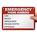 SmartSign 7 x 10 inch “Emergency Phone Numbers - Fire, Ambulance, Police, Poison Center, Physician” Write-On Sign, Digital Printing, 55 mil HDPE Plastic, Red, Black and White