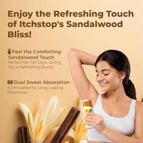 Image of Itchstop Prickly Heat Powder | Fast Cooling Relief from Prickly Heat, Rashes, Itching, Sunburn, Sweat, Excess Moisture, Body Odor, Skin Burning & Irritation | Keeps Skin Fresh, Dry & Free from Bacteria All Day | Fine-Textured Talc for All Ages - Adults & Kids | 150g (Wild Sandal (Pack of 3))