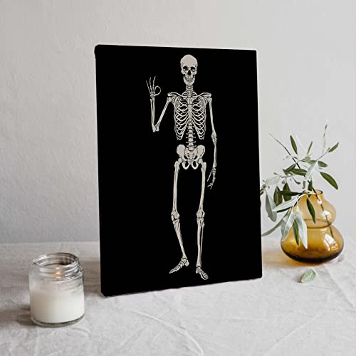 Gothic Skull Canvas Wall Art Prints,Gothic Skeleton Rock And Roll Victory Hippie Okay Posing Paintings Prints,11X14 Inches Artwork Set Of 3 For Gothic Themed Decor Bedroom Living Room Home Decorations Posters & Prints #TOP2