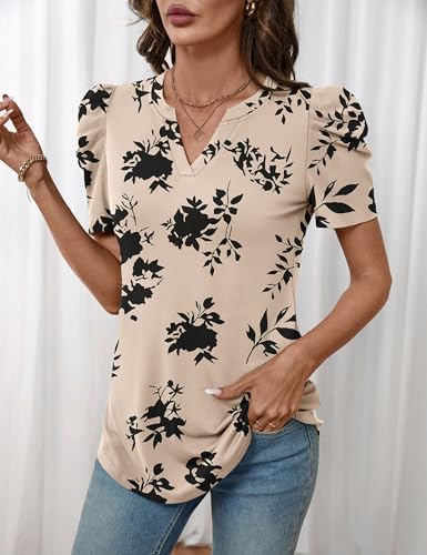 Image of LOMON Spring Summer Tops for Women 2026 V Neck Puff Short Sleeve Tops Fashion Trendy Work Blouses Dressy Casual S-XXL