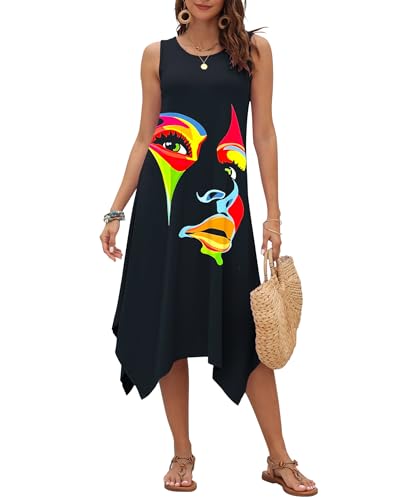 Image of AUSELILY Women's Summer Dresses Casual Sleeveless Midi Tank Beach Dress | Women's Asymmetrical Hem Sundress with Side Pockets, Great for Beach, Vacation & Daily Wear