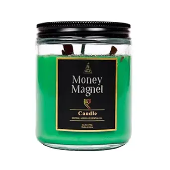 Anshil Money Candle with Citrin Crystal for Attract Money & Abundance| Spell Candle 20-25 Hours Burning Time (Medium (Candy Jar)[GET Free Surprise Gift with Every Order]