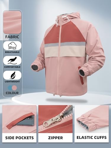 Women's Reversible Waterproof Jacket Lightweight Outdoor Windbreaker Hood Pockets Travel Trekking Camping3
