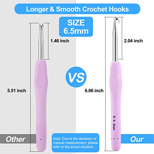 Image of Vodiye Professional Extra Long 6.5mm Crochet Hooks, Ergonomic Handle Set for Beginners & Experienced Lovers