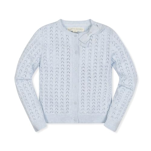 Hope & Henry Baby Girls' Organic Pointelle Bow Cardigan, 18-24 Months, Light Blue Heather Pointelle
