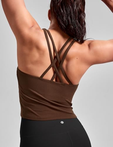 Image of HeyNuts Zeal Bras Longline Ribbed Medium Support Sports Bras, Crisscross Back Tank Tops with Removable Pads A-D Cups
