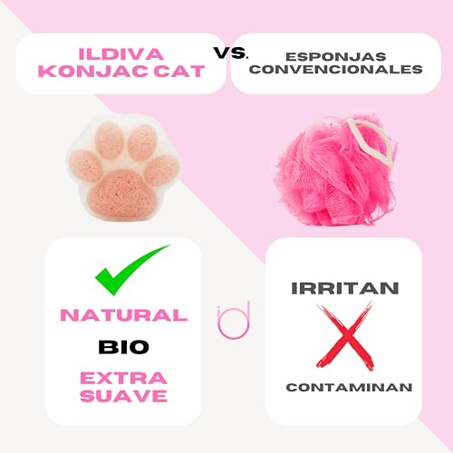 ILDIVA Konjac Cat – Esponja Facial Natural para Limpieza Profunda – Exfoliación Suave, Hipoalergénica y 100% Biodegradable – Ideal para Todo Tipo de Piel – Diseño Adorable Gato - imagen 4