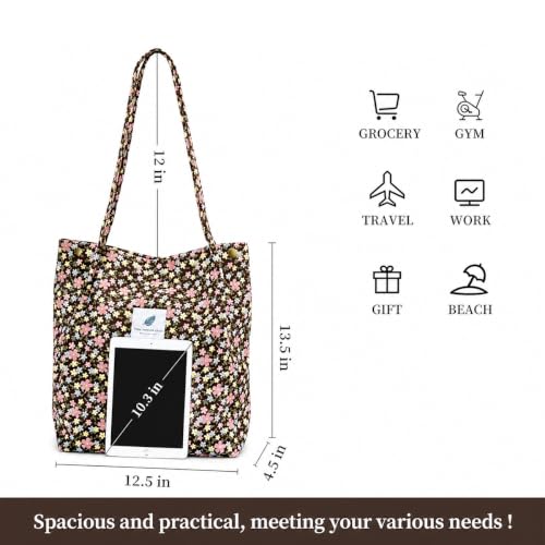 Image of Lyrovo Women Corduroy Shoulder Tote Bag for Work Beach Travel and Shopping Grocery