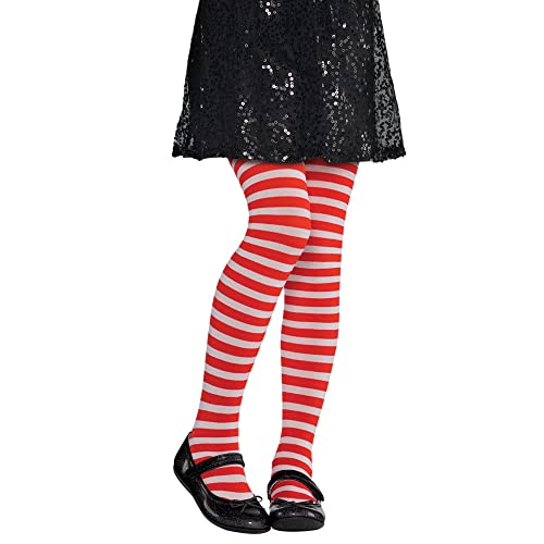 Amscan Child Striped Tights Party Costume - Medium/Large, Red/White - 1 Pc.