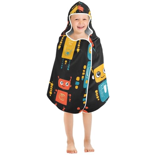 Image of Dark Background Robot Hooded Beach Towel for Kids, Kids Bath Hooded Towels for Boys Girls, Super Soft Absorbent Bathrobe with Hood for Swin Pool 50 inchx23.5 inch