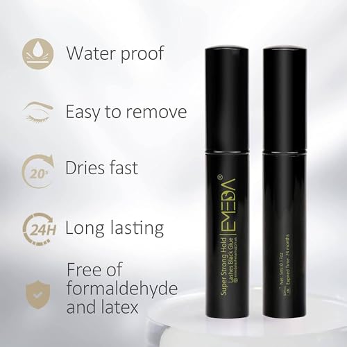 EMEDA Schwarzer Wimpernkleber Strip Lash glue Black 5ml Wimpern kleber für lashes Latex eyelash glue Adhesive Schnelle Trockenzeit 0.17oz Wimpernleim DIY Cluster Wimpernklebe (black)