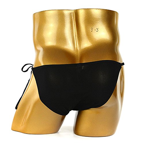Wenmei String Bikini Thong Briefs Milk Silk Side Tie Men's Underwear, Black,Free Size #TOP5
