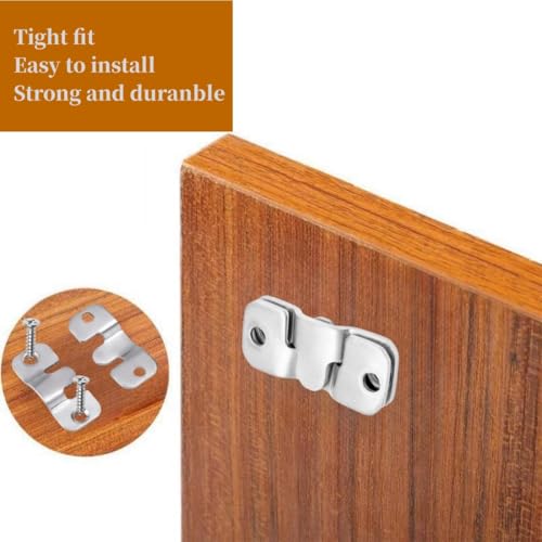 Image of Interlocking Flush Mount Bracket Picture Hanging Hooks Stainless Steel Heavy Duty Photo Frame Hook Large Picture Hanger Buckle Furniture Connector Headboard Wall Mounting Hardware（Silver8 Pairs）