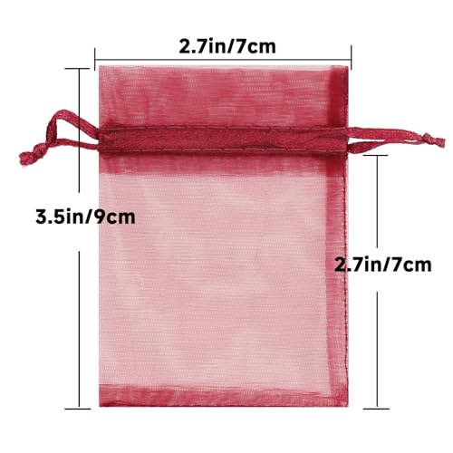 Image of joycraft 50Pcs Burgundy Organza Bags - 2.7x3.5 In Sheer Holiday Mesh Pouch, Small Jewelry Organza Drawstring Pouch for Halloween, Christmas, DIY Craft, Party Favor