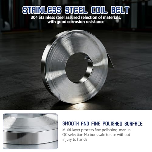 Manuelle Umreifungsgerät, Edelstahl Banding Coil (3/4\ x 100ft x 0,03\) + Metallschnallen (100pcs), Mit Handschuhe, Manuelle Umreifungsset für Industrie, Bau, Transport