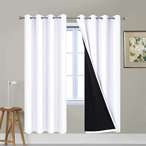 Image of Yakamok Pure White Total Blackout Curtains, Heavy Duty Lined Blackout Drapes 72 Inches Long, Thermal Insulated Room Darkening Curtains for Bedroom(52 inch Width Each Panel, 2 Panels)
