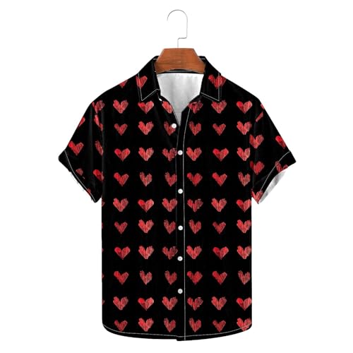 Heart Print Shirts for Men 2025 Spring Beach Vacation Short Sleeve Tees Basic Lapel Button Down Tops4