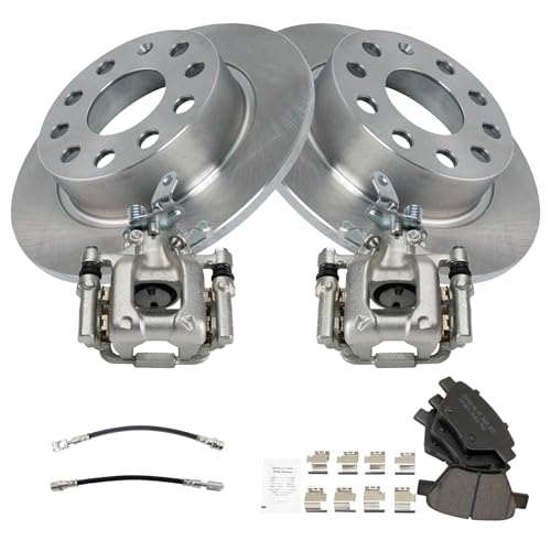 Image of TRQ Rear Brake Pad and Rotor Set Ceramic Calipers Compatible with 2011-2013 Audi A3 2013 Volkswagen Beetle GTI 2012-2013 Jetta