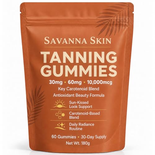 Savanna Skin Tanning Gummies Astaxanthin & Beta-Carotene Tanning Formula Supports Natural Glow and Skin Radiance Bronzing Non-GMO Vegan & Sugar Free 60 Count