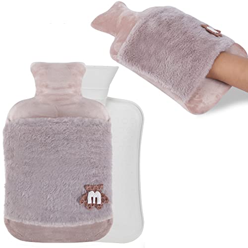 Dicker Wärmflasche mit Bezug und Känguru-Tasche,2L Groß Bettflasche für Kinder und Erwachsene,BPA frei,Geruchlos (khaki) Cover