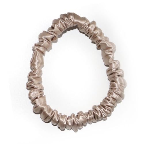 Waterlily Scrunchie 100% Mulberry Silk 22momme Skinny Thin Small Hair Ties Scrunchies for Women Soft Natural Care (Beige)
