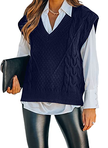 Zereesa Pullover Damen V-Ausschnitt Stricken Weste Pullunder Ärmellos Casual Pullunder Strickweste Einfarbig Tank Top Sweater Für Business Freizeit S-XXL Cover