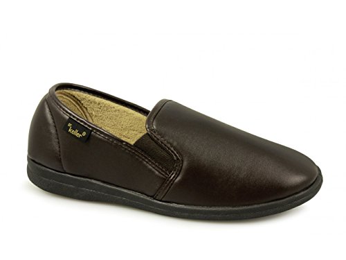Image of Dr Keller CHRISTOF Mens Faux Leather Wide Fit Full Slippers Brown UK 11