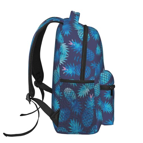 Mochila plegable ligera para evitar el exceso de equipaje con estampado de piña azul 3