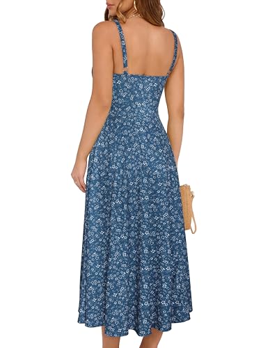 YATHON Women's Summer Midi Corset Boho Dresses Fall Casual Floral Spaghetti Straps Lace Up Dress Flowy Aline Beach Sundress2