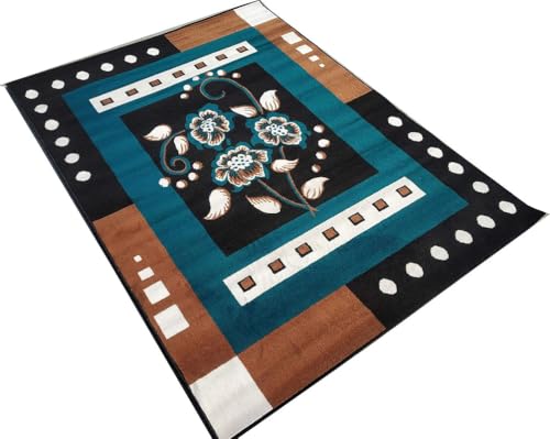 Image of Floral Design Acrylic Polyester Carpet for Living Room 8x11 Feet Color Blue and Black(240x330Cm), Large Rectangle
