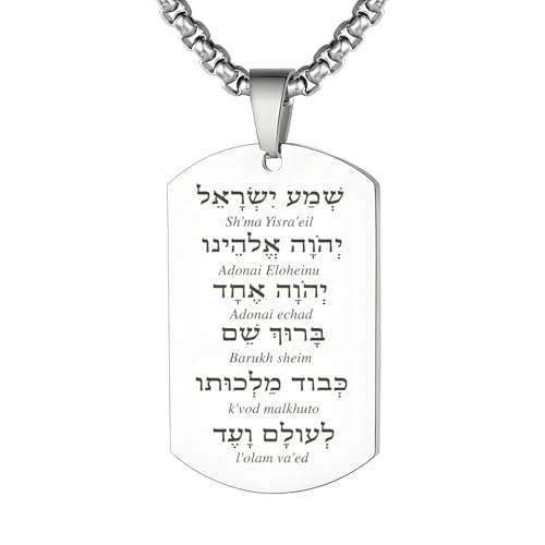XHMAOYI Shema Israel Prayer Necklace for Men and Women,Stainless Steel Dog Tag Pendant with Hebrew Inscription, Jewish Blessing Jewelry and Religious Amulet, Ideal Gift for Him Her (Silver)
