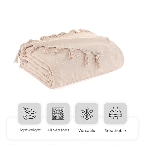 Milam London Sofa Throws Large 3 Seater | Extra Large Throws For Settees | Throws For Sofas Large | Herringbone Throw 180 x 300 cm (Beige) - 4