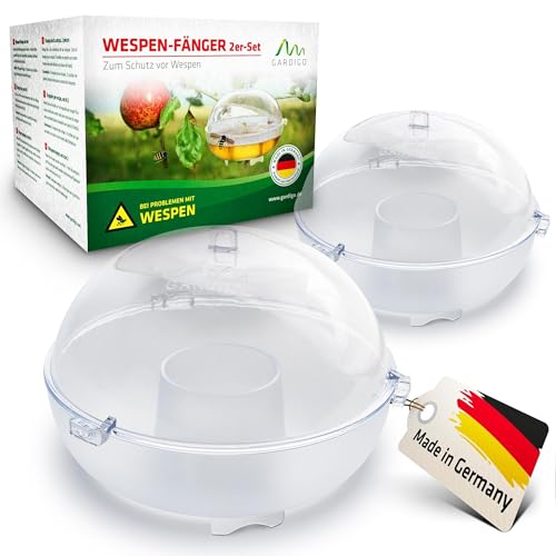 Gardigo Wespenfalle - 2er Set | Wespen Abwehr mit 13cm Durchmesser | Made in Germany | Insektenfänger aus Kunststoff zum Aufhängen oder Hinstellen | Fliegenfalle, Fruchtfliegenfalle, Wespenabwehr