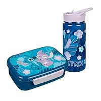 Scooli - Disney Stitch Kindergeschirr Geschenkset - Set bestehend aus Brotdose und Trinkflasche - ideal für die Schule oder Kindergarten – für Kinder ab 4 Jahren – aus Kunststoff – BPA frei