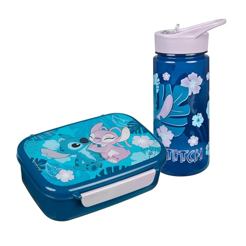 Scooli - Conjunto de presentes de louça para crianças Disney Stitch - conjunto composto por lancheira e biberão - ideal para a escola ou o berçário - para crianças a partir dos 4 anos - de plástico -