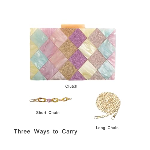Image of Acrylic Clutch Purse for Women Colorful Evening Handbag Geometric Marbling Box Bag with Detachable Chain