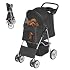 ZENY Foldable Pet Stroller, Cat/Dog Stroller with 4 Wheel, Pet Travel Carrier Strolling Cart with Storage Basket, Cup Holder (Black)