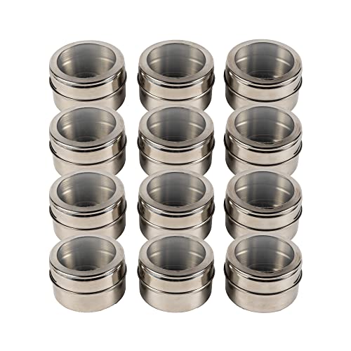 Boîtes à épices magnétiques - Lot de 12 | Étiquettes incluses | Bocaux à épices en acier inoxydable | Pots d'herbes | Assaisonnement Shakers | M&W