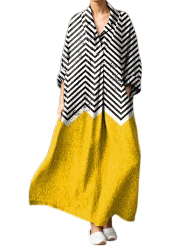 Womens Flowy Oversized Boho Floral Long Sleeve V Neck Maxi Dress Baggy Casual Loose Dresses with Pockets