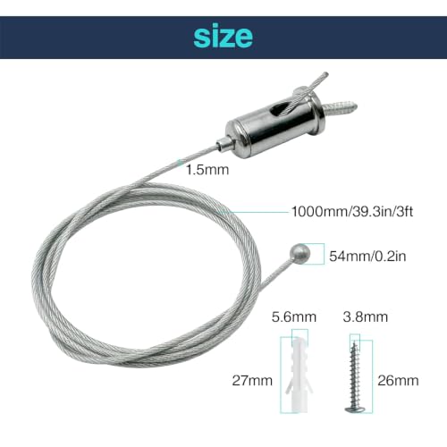 Image of Hexagon Garage Lights Suspension Cables Kit Steel Hanging Chains 1m / 3.28ft, Hex Honeycomb Light Connectors Pendant Light Wire Rope Cable Heavy Duty Chandelier Wire Adjustable (1m 50pcs)