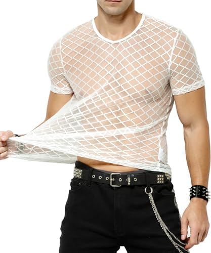 Casey Kevin Herren Muskel Transparent Kurzarm Shirts Netz Hemd | Mesh T-Shirts Netzshirt herren, Ideal für Partys, Karneval, Silvester, Jubiläen