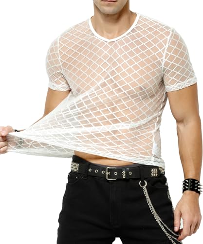 Casey Kevin Haut Sexy - Tee Shirt Transparent - Tenue Sexy Homme - T-Shirt Résille